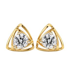 Modern geometric triangle <b>stud</b> earrings with brilliant round solitaire diamonds in open gold frame setting for elegant daily wea - Product Image 1