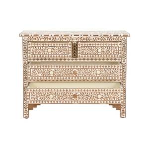 Commode unique en bois sculpté avec incrustations de os, meuble de rangement artisanal pour chambres et espaces de vie de luxe - Product Image 4
