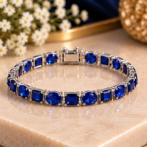 Pulsera de Plata con Zafiro Azul, Pulsera con Gema Azul, Joyería de Plata Esterlina, Pulsera de Eslabones con Zafiro, Joyería de Pulsera Elegante - Product Image 4