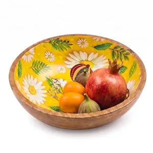 Bol de service de luxe jetable en bois poli fait main, écologique, avec cuillère, imprimé floral blanc, plateau à salade, taille personnalisée - Product Image 2