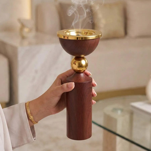 Quemador de Incienso de Madera y Metal con Detalles Plateados Pulidos y una Base Cilíndrica Elegante, que Eleva Cualquier Espacio con Estilo - Product Image 2