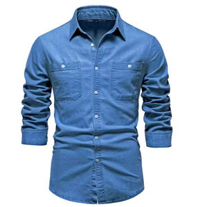 Chemise en jean pour homme de haute qualité, manches longues, style décontracté, tissu en coton respirant, design boutonné, parfaite pour les hommes, vente chaude 2026 - Product Image 1