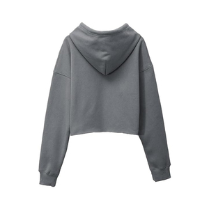Oversized Hooded Crop <b>Sweatshirt</b> Solid Gray Cotton Fleece Casual Autumn Wear Regular <b>Sleeve</b> Unisex Knitted - Product Image 2