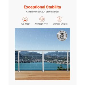 Confezione da 1: Montanti per ringhiera a cavo in acciaio inossidabile da 42x2x2 pollici, pre-forati, per ringhiere a cavo e dispositivi di assistenza - Product Image 3