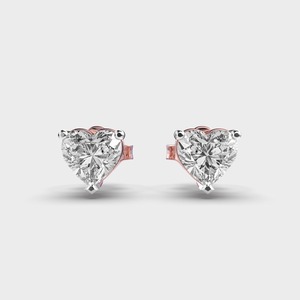 IGI Certified Lab Grown Heart Shape Diamond Stud <b>Earrings</b> 9K Yellow / White / Rose Gold Solitaire Heart Diamond <b>Earrings</b> - Product Image 6