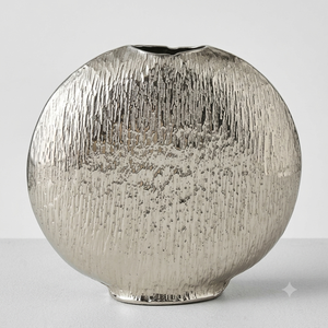 Jarrón Redondo Plateado Moderno, Macetero de Metal Martillado de Lujo, Pieza de Arte Decorativa para Decoración de Mesa en Hogar, Oficina u Hotel - Product Image 2