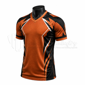 Camiseta de Fútbol Personalizada para Hombre, Manga Corta, Naranja y Negra, Estampado Geométrico, Absorbe la Humedad, Transpirable, Ajuste Atlético, Ropa de Equipo - Product Image 3