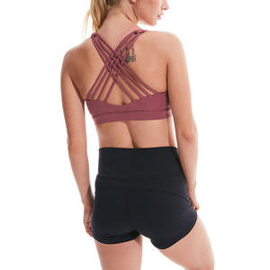 Soutien-gorge de sport dos nageur couleur unie pour femme, maintien moyen, sans coutures, respirant, rose - Product Image 3
