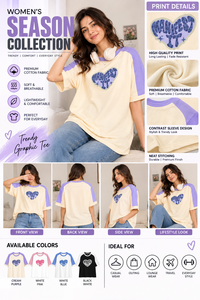 Camiseta raglán extragrande con bloques de color para mujer – Camiseta informal con estampado gráfico en crema y lavanda - Product Image 2
