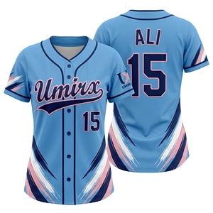 Camiseta de Softbol Personalizada Azul Cielo para Mujer, con Diseño Sublimado, Nombre y Número Bordados, Cierre Completo con Botones, Ajustada - Product Image 1