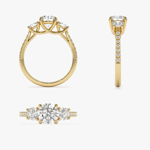 Bague de fiançailles classique en or jaune 18 carats avec diamant rond brillant de 2 carats cultivé en laboratoire, unisexe, avec diamants naturels latéraux certifiés - Product Image 5