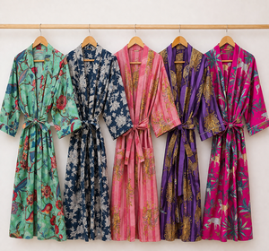 Bata Kimono Floral 100% Algodón con Cuello en V Personalizada para Mujer, Transpirable, para Playa o Baño, OEM/ODM, Marca Privada, Venta al por Mayor - Product Image 1