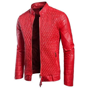 Men's 100% Polyester Thick Leather Jacket Stand Collar <b>Covered</b> <b>Button</b> Patchwork Design Windproof Breathable Cotton Filled High - Product Image 2