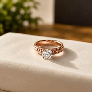 Anillo de Aniversario Chapado en Oro Amarillo con Diamante Solitario de Corte Brillante y Moissanita para Mujer - Product Image 5