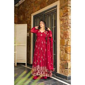 Designer Embroidered Evening <b>Gown</b> with Pent and Dupatta for Party Wear with Sequence Work - Product Image 2
