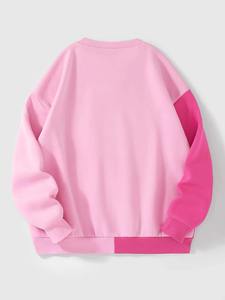 Wholesale Custom Logo <b>Women</b> Cotton Fleece Sweatshirt Blank Long Sleeve Long Sleeve Cotton Pullover Asymmetric <b>Pink</b> <b>Top</b> - Product Image 2