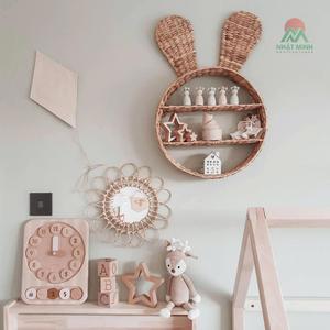 Hot Cute Eye-Catching Pink Bunny Water Hyacinth <b>Wall</b> <b>Shelf</b> Suitable for Bedroom Furniture for Kids and Nursery Decor - Product Image 3