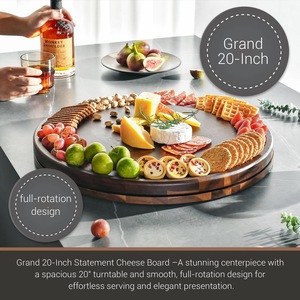 Wood Double Tier Rotating <b>Tray</b> Smooth-Spin Lazy Susan for Tabletop <b>Spice</b> Serving - Product Image 1
