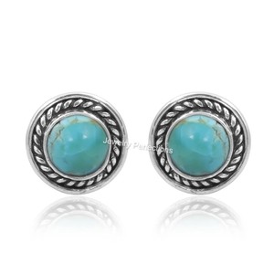 Pendientes de Turquesa de Arizona, Estilo Vintage, Plata 925, Engaste en Bisel, Joyería de Aleación, Pendientes Unisex de Moda - Product Image 1