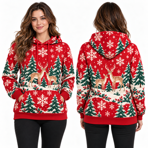 Women's Christmas Gingerbread House Printed Hooded Fleece Windproof Streetwear Sweatshirt Full Sleeve Knitted Winter Pullover - Product Image 6