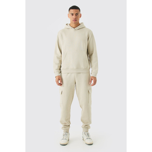 Conjunto de chándal personalizado con capucha de gran tamaño y logotipo estampado en blanco de talla grande para hombre, chándal informal de algodón 100% de peso pesado para correr - Product Image 1