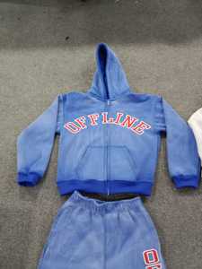 Ensemble de survêtement homme délavé à l'acide avec fermeture éclair, design personnalisé, logo et effet usé, pour le jogging - Product Image 2