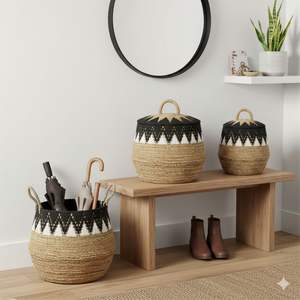 Cesta Negra DAYAK Hecha a Mano con Corteza de Plátano y Algas Marinas - Product Image 5