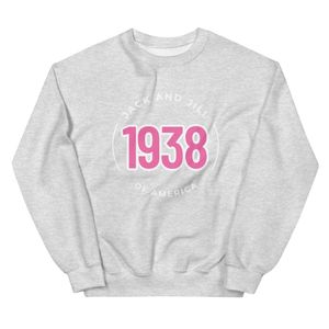 เสื้อสเวตเชิ้ตคอกลมยูนิเซ็กซ์สีชมพู Jack and Jill รุ่น 1938 ลายวงกลม JJ เนื้อผ้านุ่ม แขนยาว สไตล์ลำลอง แฟชั่น เสื้อผ้าสั่งทำขายส่ง - Product Image 1