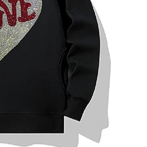 Sweat-shirt décontracté pour femme INDEX, noir, avec imprimé cœur scintillant et sequins, pour l'automne - Product Image 4