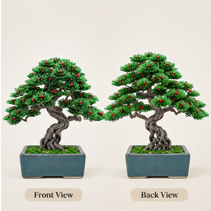 Arbre Bonsaï Artificiel en Gros, Sculpture en Fil Métallique Faite à la Main avec Feuilles Vertes et Baies Rouges pour la Décoration Intérieure - Product Image 2