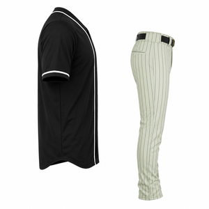 Unisex Baseball Uniform Black Jersey White Pinstripe Pants Breathable Moisture Wicking Polyester Short Sleeve - Product Image 3