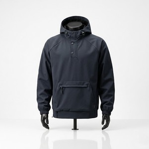 <b>Men</b> Navy <b>Pullover</b> Anorak Jacket Hooded Windproof Outdoor Half Snap Jacket Lightweight Casual Streetwear Outerwear - Product Image 1