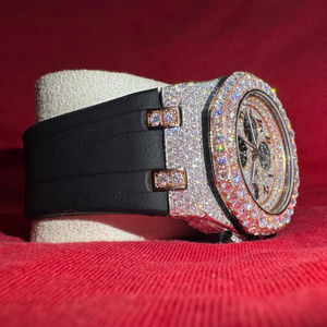 Montre à quartz pour homme en acier inoxydable avec moissanite, bracelet noir, élégante, de luxe, pour affaires, cadran en verre antique – Meilleure vente - Product Image 1