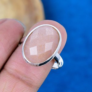 Natural Peach Moonstone Oval Shape Gemstone <b>Ring</b> Handmade 925 Sterling <b>Silver</b> - Product Image 3