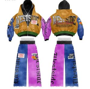 Brand Apparel Unisex Tracksuit Full <b>Zip</b> <b>Hooded</b> Sweatshirt & Pants Set Color Blocking Streetwear Autumn Wear Custom Apparel - Product Image 4