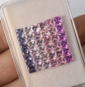 <b>Rainbow</b> Multi Sapphires Kunzite, Peach Morganite Squares Princess Cut 4 mm Mix Shade <b>Lab</b> Corundum Gemstone For Jewelry Makings - Product Image 5