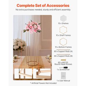 Set di 10 Supporti Esagonali per Fiori da 80 cm per Matrimoni - Espositori Floreali in Ferro Laminato Acrilico - Product Image 5