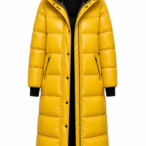 OEM Custom Logo Winter Extremely Warm Long Line Puffer Quilted <b>Yellow</b> <b>Jacket</b> Women Hooded Coat <b>Waterproof</b> Windproof Outerwear - Product Image 1
