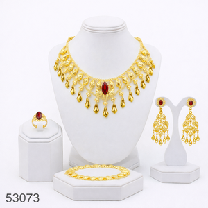 Ensemble collier et boucles d'oreilles pendantes élégants en zircon plaqué or, motif feuille tendance pour femme, avec chaîne corde de 16 pouces 53075 - Product Image 4