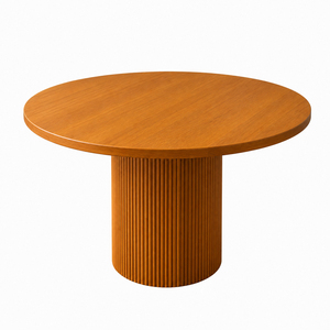 Juego de Mesa de Comedor Redonda Moderna de Teca Sólida, Elegante y de Lujo, Estilo Japandi, con Sillas de Mimbre, Acabado Natural, para Resort, Villa o Restaurante - Product Image 3