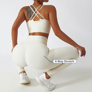 Ensemble de yoga pour femme : Crop top blanc à dos croisé et leggings taille haute longueur intégrale, sans couture, extensible dans les quatre sens, deux pièces pour l'entraînement - Product Image 1