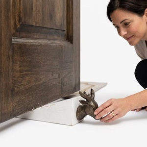 <b>Rustic</b> Bronze Deer Head <b>Door</b> Stopper with White Wood Base for Home Office Decor - Product Image 2