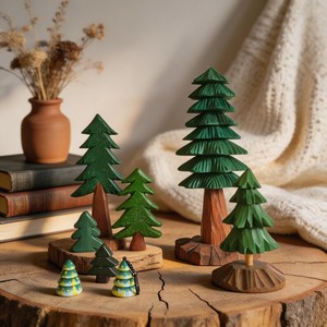 Decoraciones de árboles de Navidad de madera, árboles verdes en miniatura, decoración de mesa para el hogar, estilo minimalista para vacaciones de invierno - Product Image 4