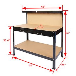 Banco da Lavoro da 63 Pollici con Cassetti e Pannello Forato, Tavolo Funzionale per Stoccaggio Attrezzi, Armadio Portautensili Resistente per Uso Domestico e Officina - Product Image 3