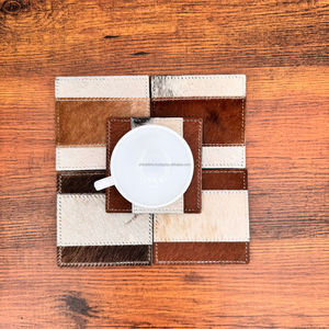 Dessous de verre carrés en cuir de vachette personnalisés de qualité extrême Sous-verres à cheveux Napperons de table Party Favors Ensemble de sous-verres en cuir Nouveaux cadeaux pour la maison - Product Image 2