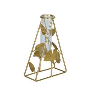 Jarrón Decorativo Industrial de Hierro con Tubo de Vidrio, 20 cm de Altura, Diseño de Hojas Negras, Porta Flores - Product Image 3