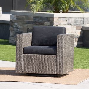 Sedia da Patio Girevole PUERTA MP1 con Cuscini, Singola, Mix Nero/Grigio Scuro, Elegante Sedia da Giardino - Product Image 1