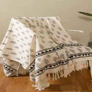 Plaid en coton de luxe fait main et écologique 50x70 pouces, motif traditionnel imprimé au bloc, pour la décoration intérieure moderne, toutes saisons - Product Image 1