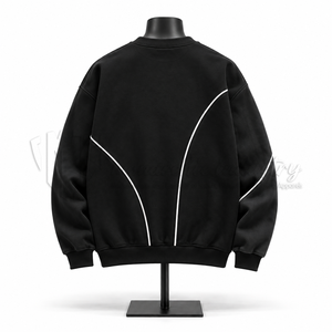 Sweat-shirt à col rond noir pour homme, coupe classique, couleur unie, tissu en molleton français, vêtement décontracté pour l'automne - Product Image 2