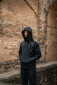 Veste à capuche double balaclava pour homme en polyester et coton, fermeture éclair intégrale, style décontracté avec capuche superposée pour hommes - Product Image 2